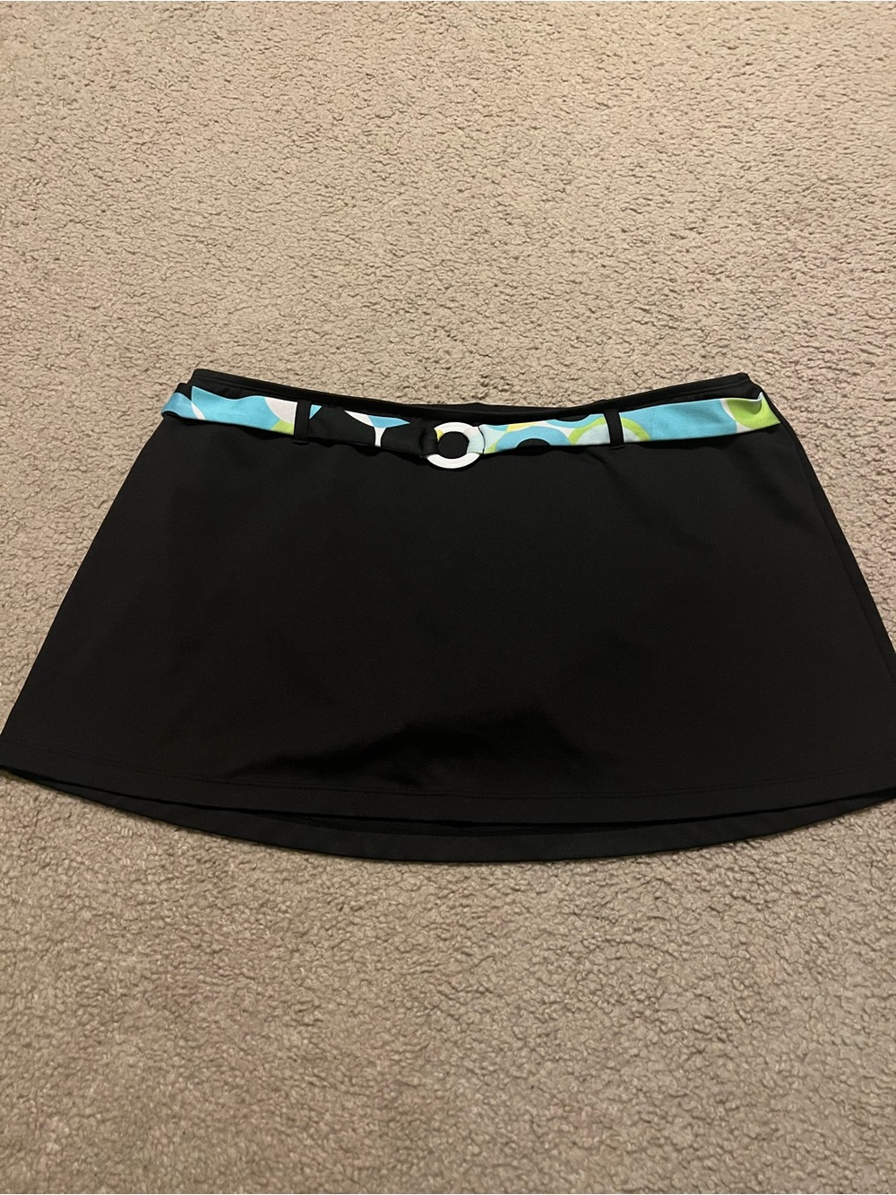 Black Swim Skirt with Blue-Green Accent Belt